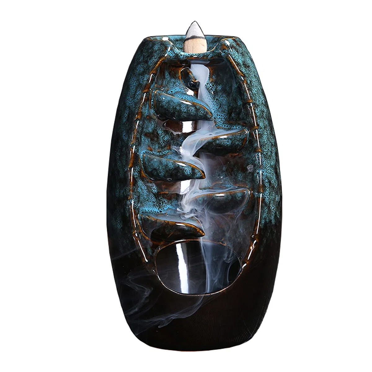 Bruciatore Incenso a Cascata in Ceramica, con 60 Coni di Incenso e 1 Cuscino, per Decorazioni Aromatiche e Decorazioni per la casa, Blu Grande Nuovo