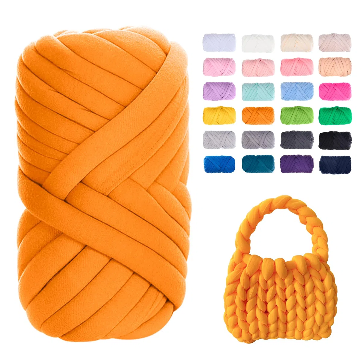 Uiopa Filato Gigante Arancia, 500g Filo Cotone Grosso Tubolare a Mano, Gomitolo di Filato Chunky Yarn per Borse, Coperte, Cestini, Nidi di Animali Domestici, Artigianato Fai-da-Te