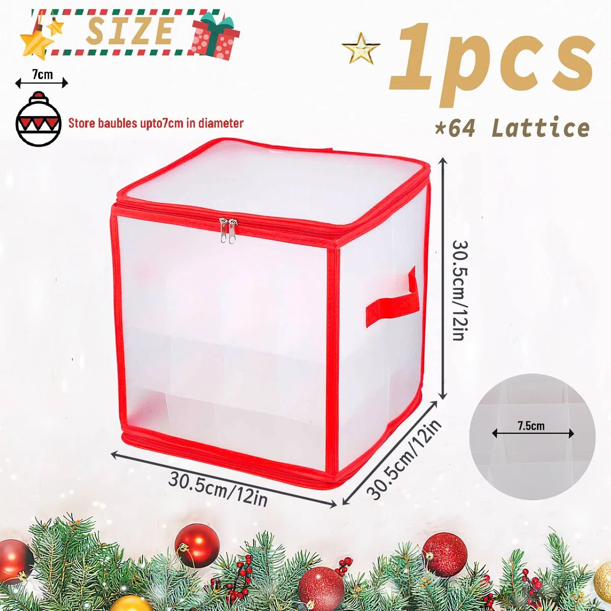 Scatola Portaoggetti per Ornamenti Natalizi, Contenitore per 64 Palline Albero di Natale, Borsa e Scatola Porta Palle