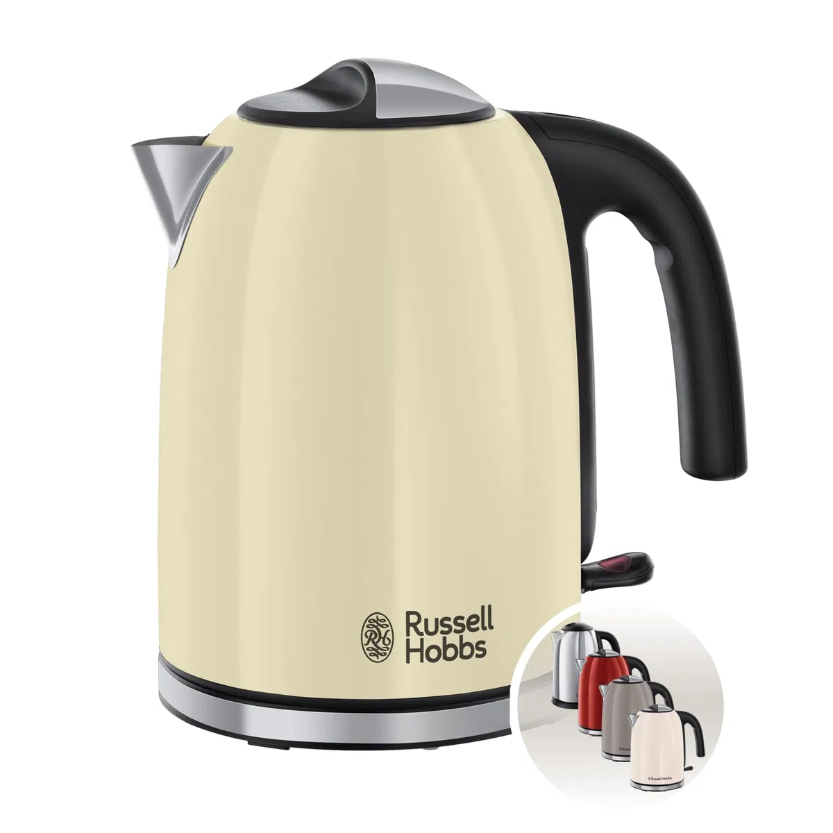Russell Hobbs Bollitore Elettrico Colours Plus 1,7 L 2400 W, Acciaio Inossidabile, Spegnimento Automatico, Filtro Anticalcare Rimovibile, Base Girevole 360°, Crema – 20415-70