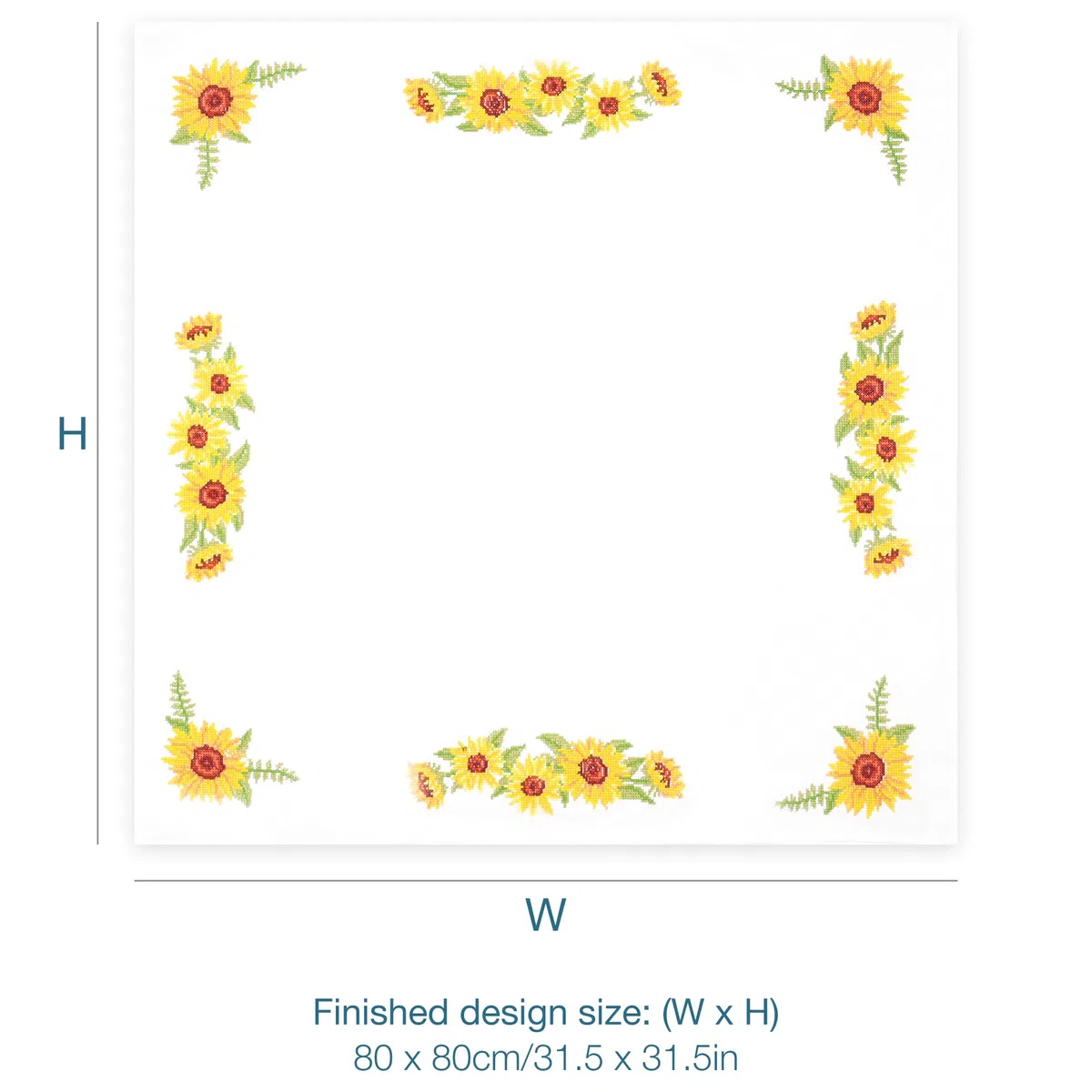Trimits Kit per punto croce stampato, tovaglia – include tessuto stampato, fili, ago e istruzioni, 80 x 80 cm, girasoli