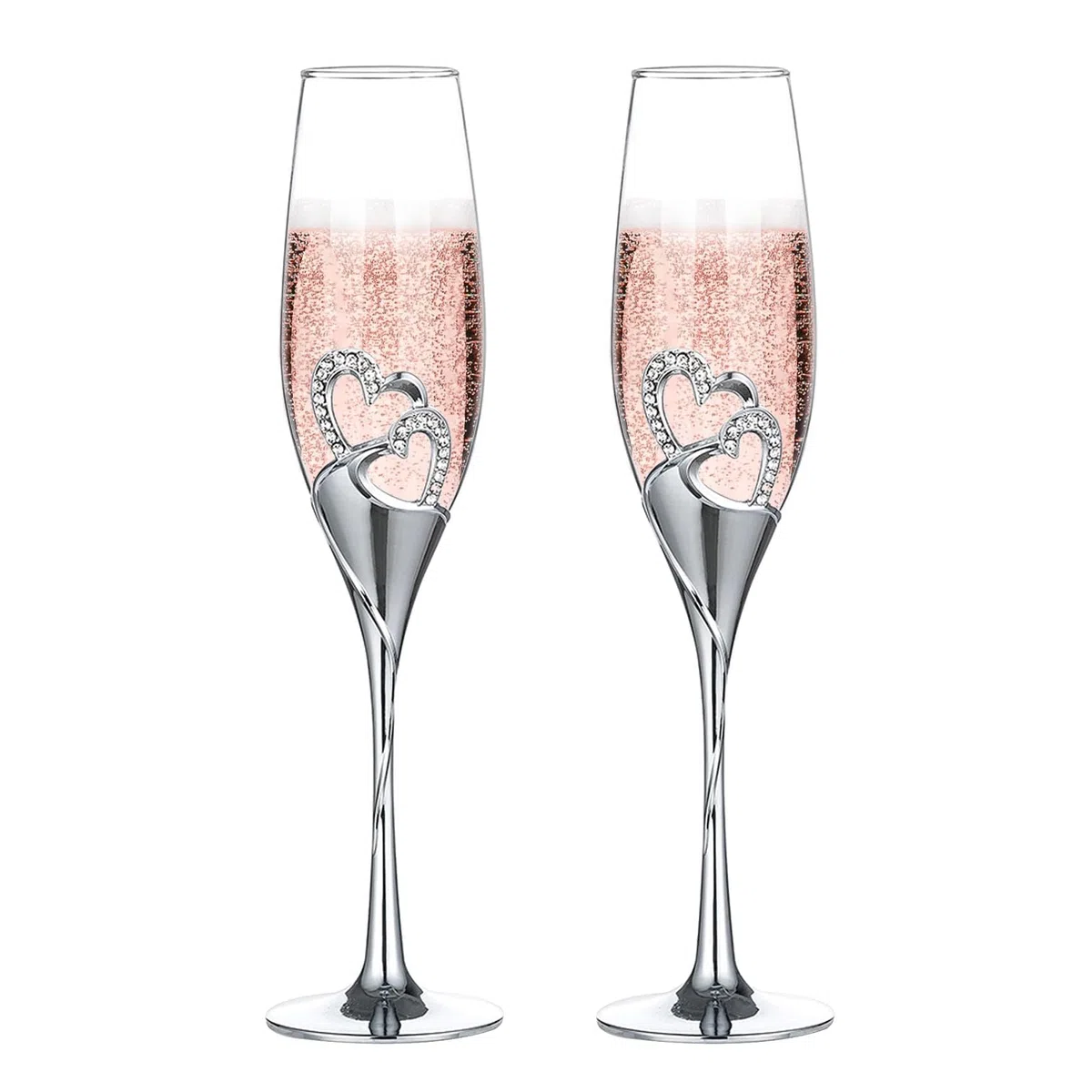 Nuptio Nozze Regalo Argento Bicchieri: Set di 2 Bicchieri Champagne Brindisi Flûte Cristallo Matrimonio Anniversario Feste
