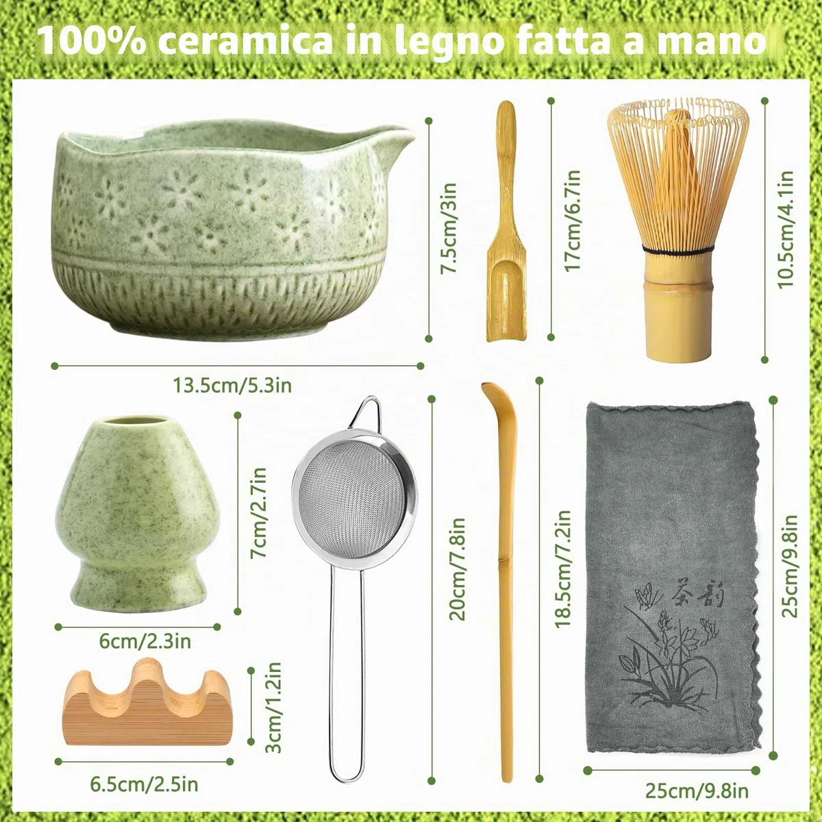 8 Pezzi Matcha Kit, Giapponese Matcha Set, Completo Con Frusta-Matchas in Bambù,Cucchiaio Ciotola E Supporto,Ceramica Macha Tea Kit,Per La Preparazione Del Tè Matchas-Gli Amanti Della Cultura