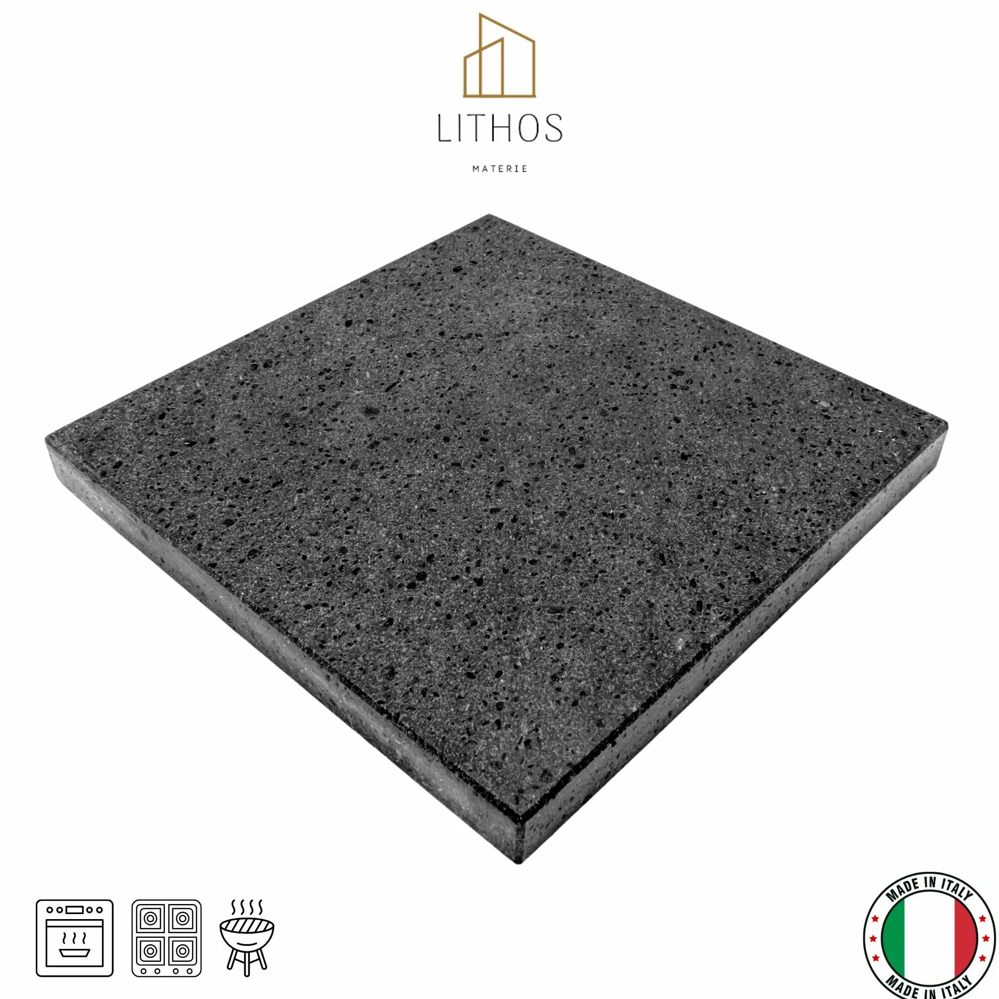 Piastra Liscia in Pietra LAVICA Ollare - Refrattaria dell’Etna per Forno Elettrico & Gas, Barbecue, Bistecchiera per Pizza e Carne – Misure a Scelta (60x40 cm3)