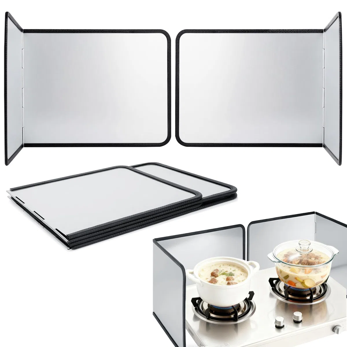 Paraspruzzi di grasso pieghevole, salvaspazio, 2 paraschizzi da cucina, 4 paraschizzi laterali, pieghevole, paraschizzi da cucina, per cucina, fornelli, padella (37,6 x 29,2 x 29,4 cm)
