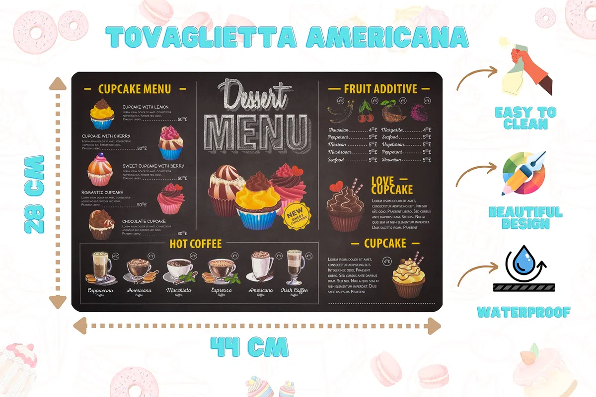 Set Tovagliette Americane Lavabili Vintage in Plastica 44x28 cm, 10 Tovagliette Colazione Americana Fantasia in PVC (Set da 10)