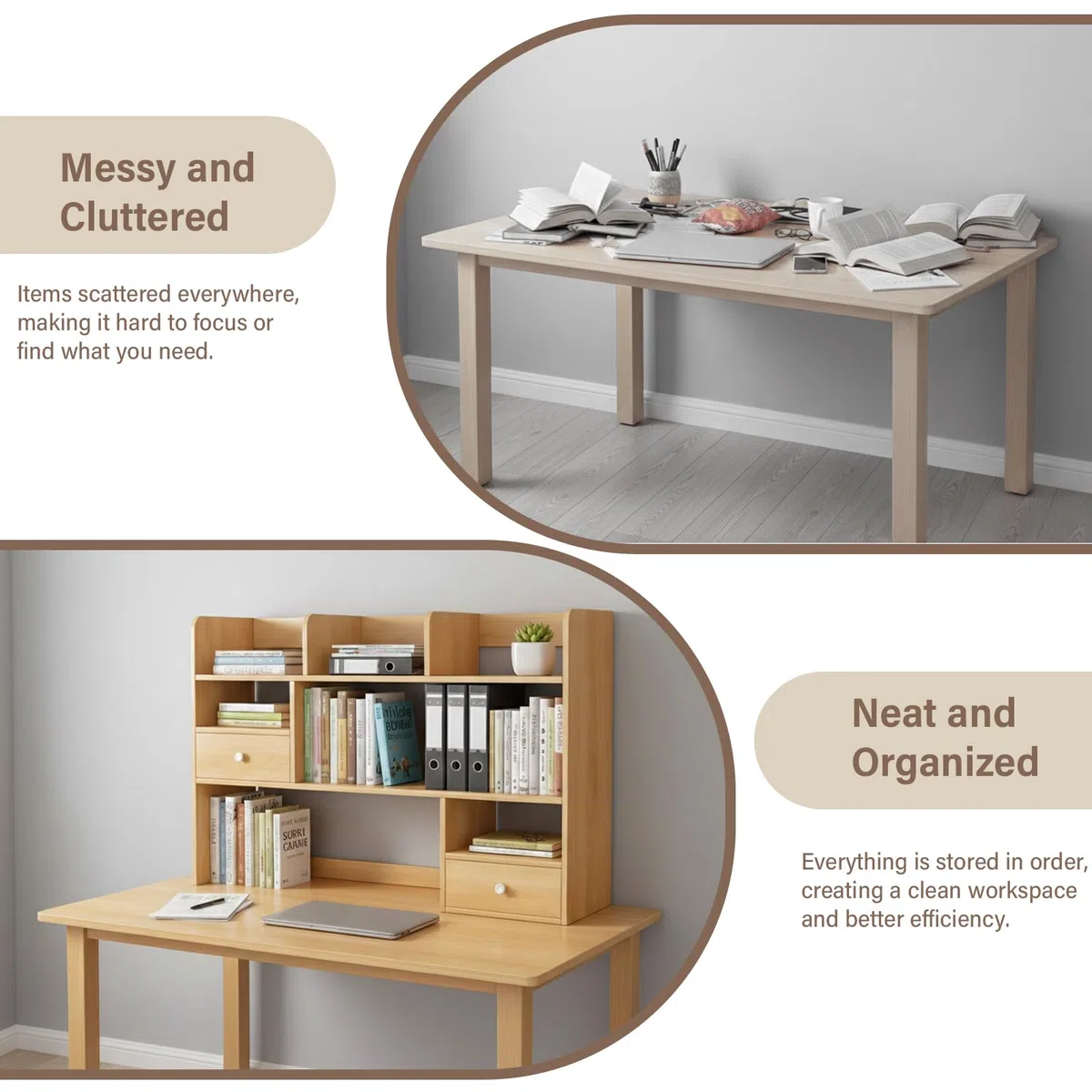 Mensola Scrivania da Appoggio con Cassetti e Vani, Libreria da Scrivania Salvaspazio per Organizzare la Tavola, Scaffale da Scrivania Robusto per Casa e Ufficio 60/80x17x80cm(Size:80x17x80CM)