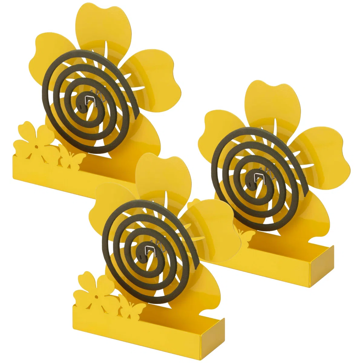 Baroni Home Set di 3 Porta Zampirone in Metallo Portazampirone da Interno o da Esterno da Interrare in Vasi o nel Giardino Fantasia, Fiore Giallo 17X5X18 cm