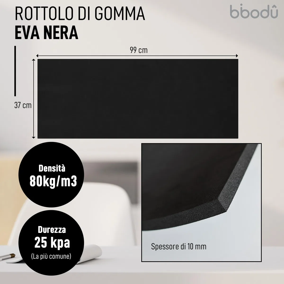 Rotolo di Gomma Eva Nera 10mm di Spessore | Dimensioni Fogli 99cm x 37cm, Densità 80 kg/m3 | Eva Foam Nero per Creazioni DIY, Foam Cosplay, Halloween | Adatto Bambini e Bambine