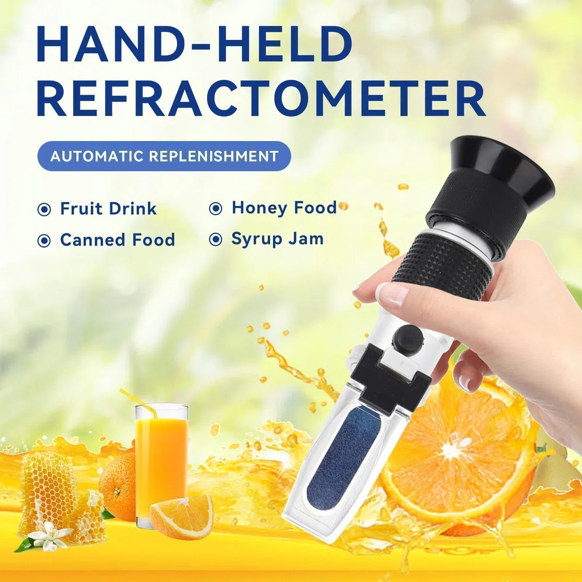 0-90% Brix Meter Rifrattometro, RHB-90ATC Strumento Portatile Per La Misurazione Del Contenuto Di Zucchero, Tester Brix Per La Compensazione Automatica Della Temperatura