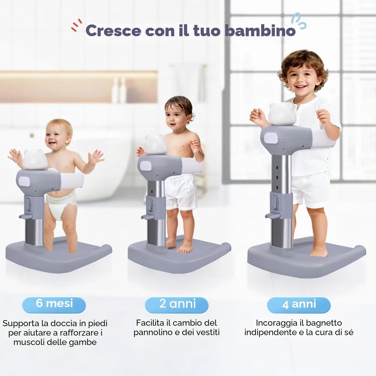 Supporto Doccia Bambini In Piedi, torre da bagno regolabile per bambini per alzarsi in piedi per alzarsi in piedi,Maniglia di Sicurezza per Bambini da 8 a 36 Mesi,per neonati e bambino