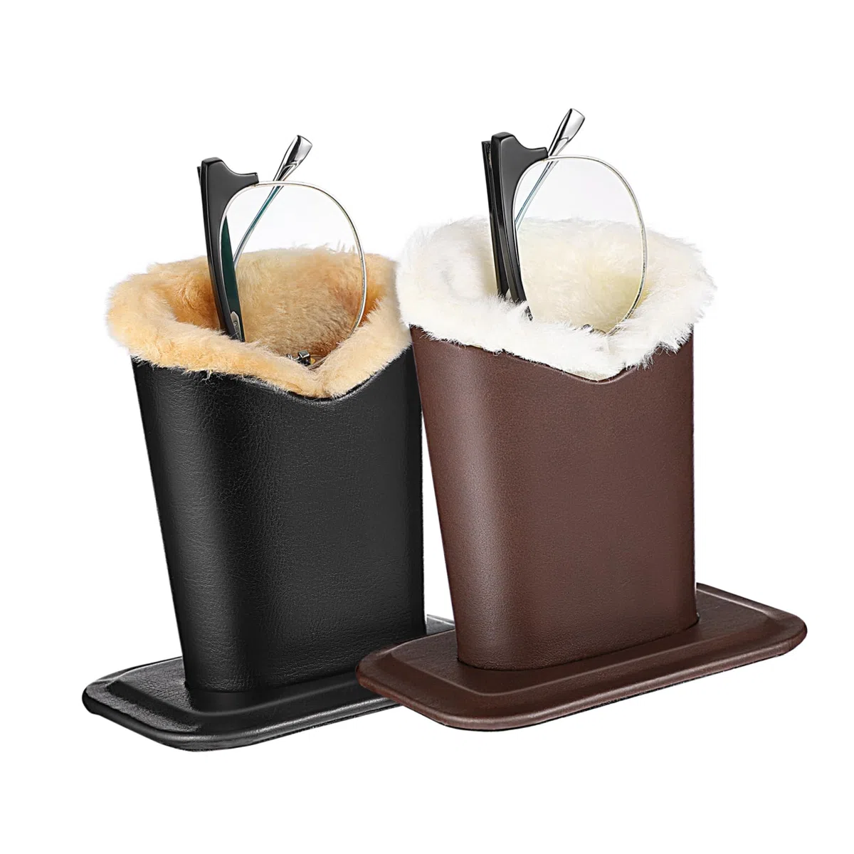 Toyandona 2 confezioni di supporti per occhiali in pelle con morbido rivestimento in peluche PU per occhiali, per scrivanie, comodino e altro ancora