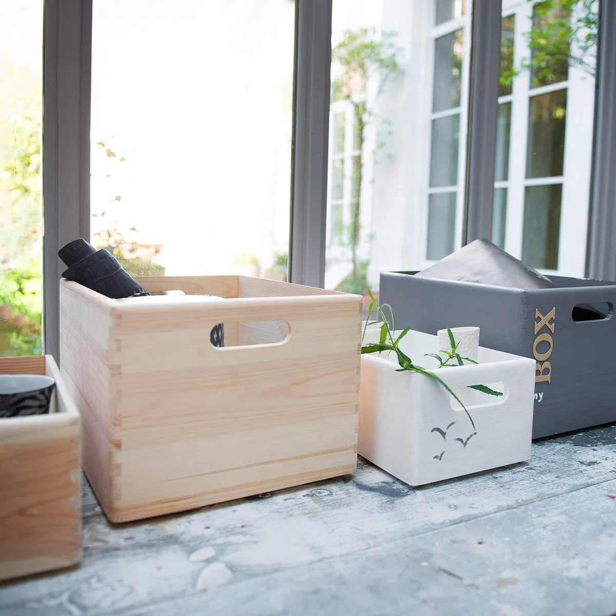 Compactor SKYR Wooden Box XL 40x30x23 cm in Natural Pine Wood for Home Organization