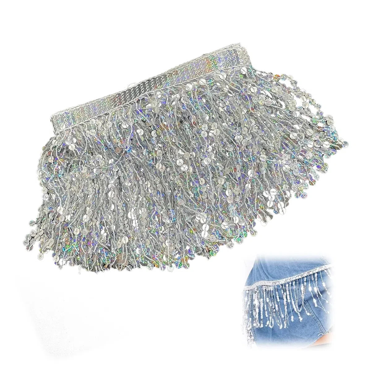 3 Metri Paillettes Frange con Frange (Larghezza 15cm) Paillettes Bordo a Frangia Nastro Decorativo per Frange per Danza Accessorio da Cucito per Abbigliamento Costume Artigianale (Argento)