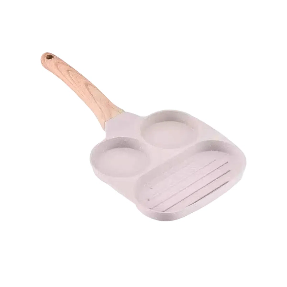 Padella antiaderente per uova da colazione a 3 sezioni, per pasti veloci al mattino, con manico ergonomico resistente al calore