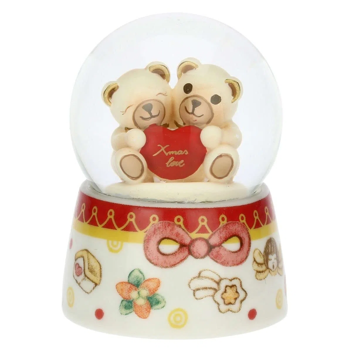 THUN - Natale 2022 - Boule de Neige con Coppia Teddy - Idea Regalo Natale 2022 - Vetro, Resina e Ceramica Decorata a Mano - 4.8x4.8x6.3 cm h