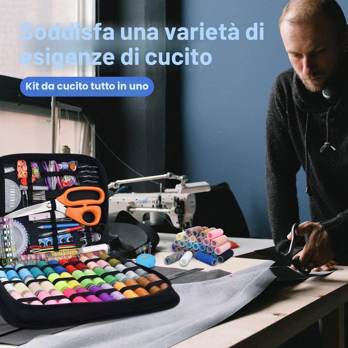 TOPSEAS Set da cucito con 365 accessori da cucito, forbici, filo, bobine di filo, metro a nastro per adulti, principianti, viaggi e situazioni di emergenza