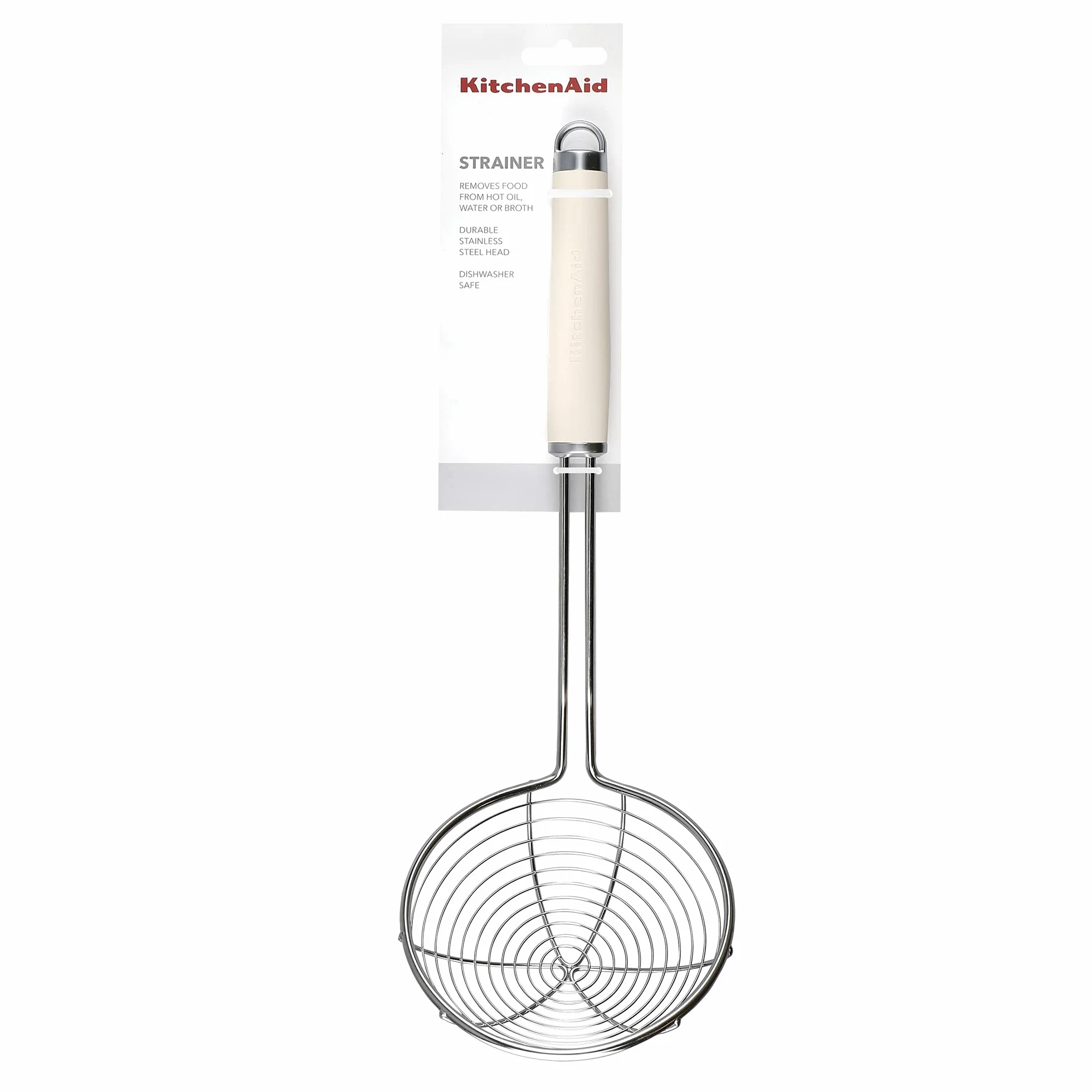 KitchenAid Cucchiaio Forato / Schiumarola a Ragnatela, Acciaio Inossidabile Resistente alla Ruggine, Sicuro in Lavastoviglie, 36 x 51 x 140 mm, Crema