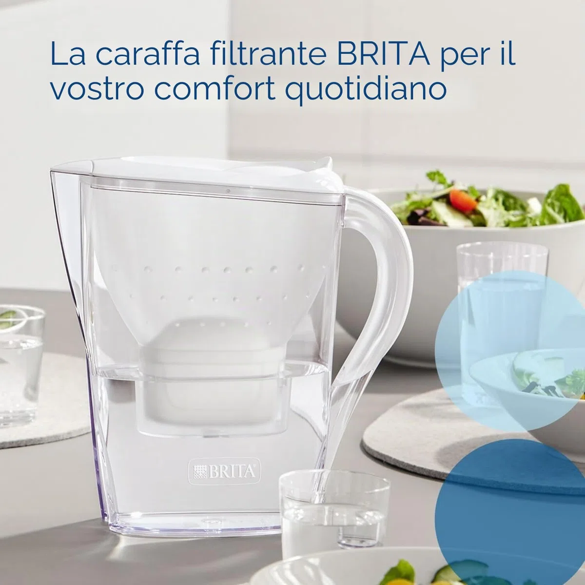 BRITA Caraffa filtrante Marella bianca (2.4L) incl. 3 x filtri MAXTRA PRO All-in-1 che riduce cloro, calcare e PFAS - Adatta al frigo, Memo digitale e riempimento comodo - in confezione sostenibile