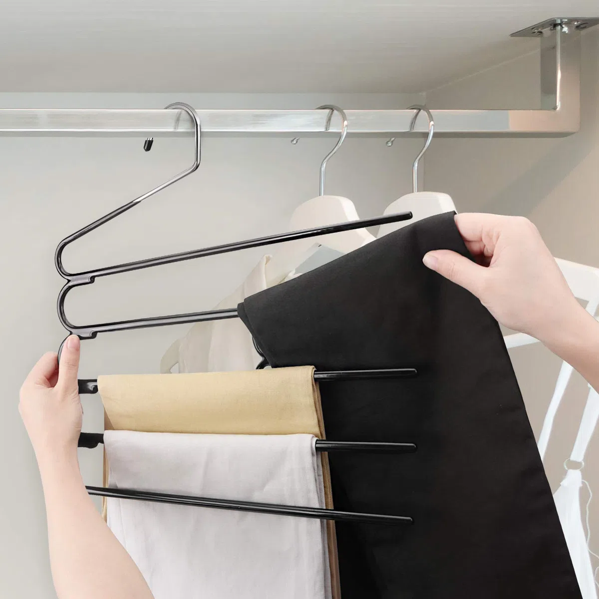 Grucce per Pantaloni in Metallo, Appendiabiti Aperti con Rivestimento Antiscivolo, Salvaspazio, in Gomma, Risparmio di Spazio, Resistente, per Jeans
