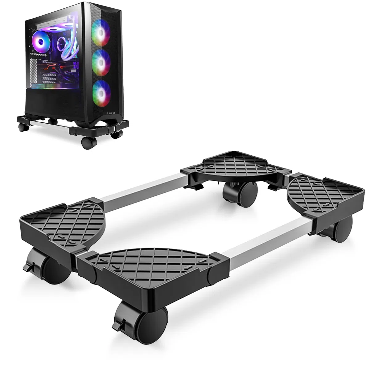 Supporto PC Tower con Ruote Base Regolabile: Telaio in Metallo Robusto per Raffreddamento e Mobilità CPU – Per Lavoro da Casa