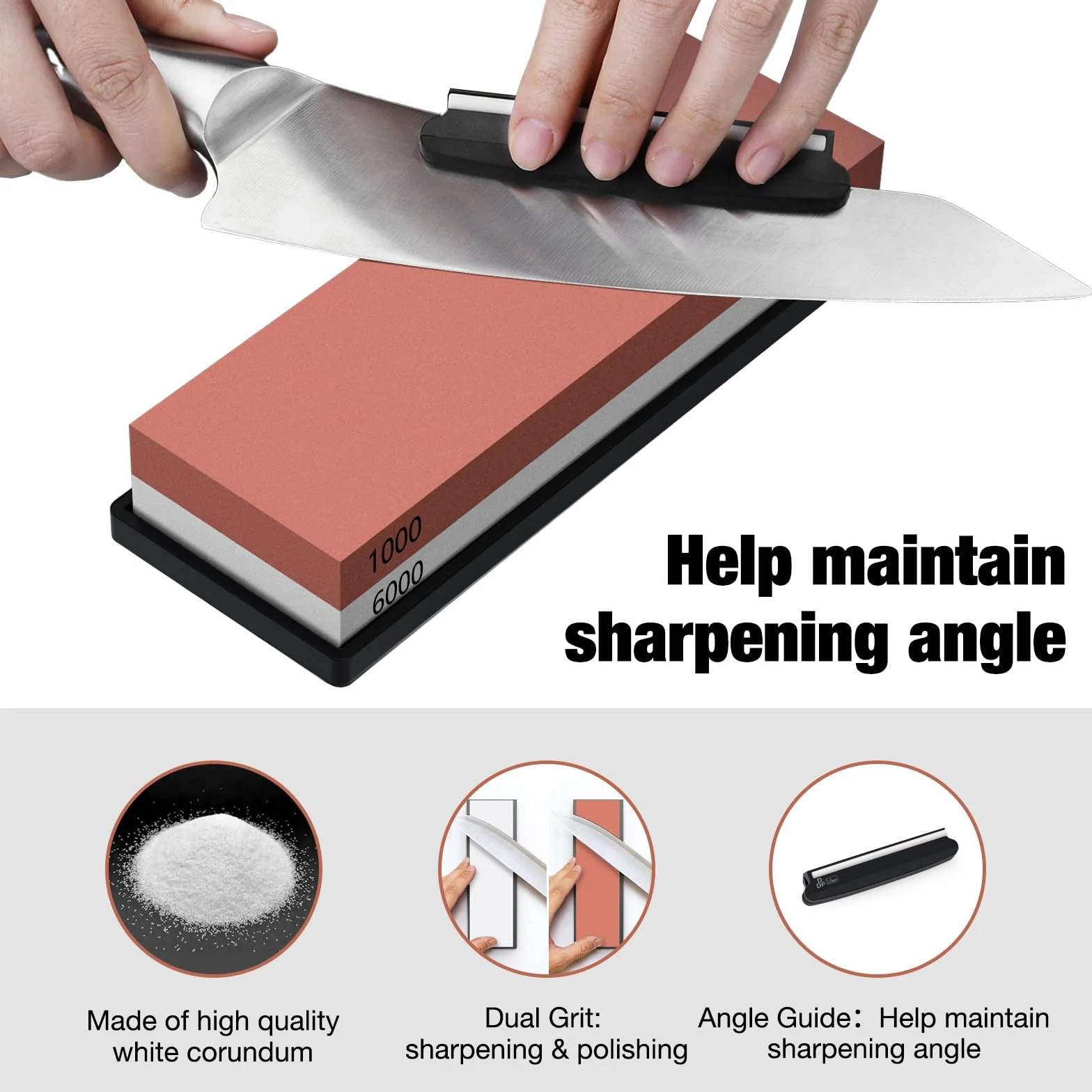 DDF IohEF Pietra per Affilare [Ultimo Stile] Grana 1000/6000, Pietra Affilacoltelli Professionale 2-In-1 Double-Sided Affila Coltelli con Base in Silicone Antiscivolo e Guida all'Angolo