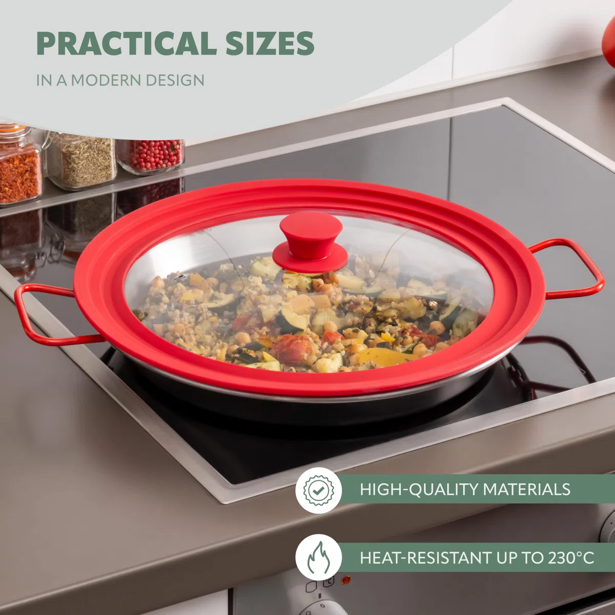 bremermann? coperchio universale con bordo in silicone, 30/32/34 cm, grande (Rosso)