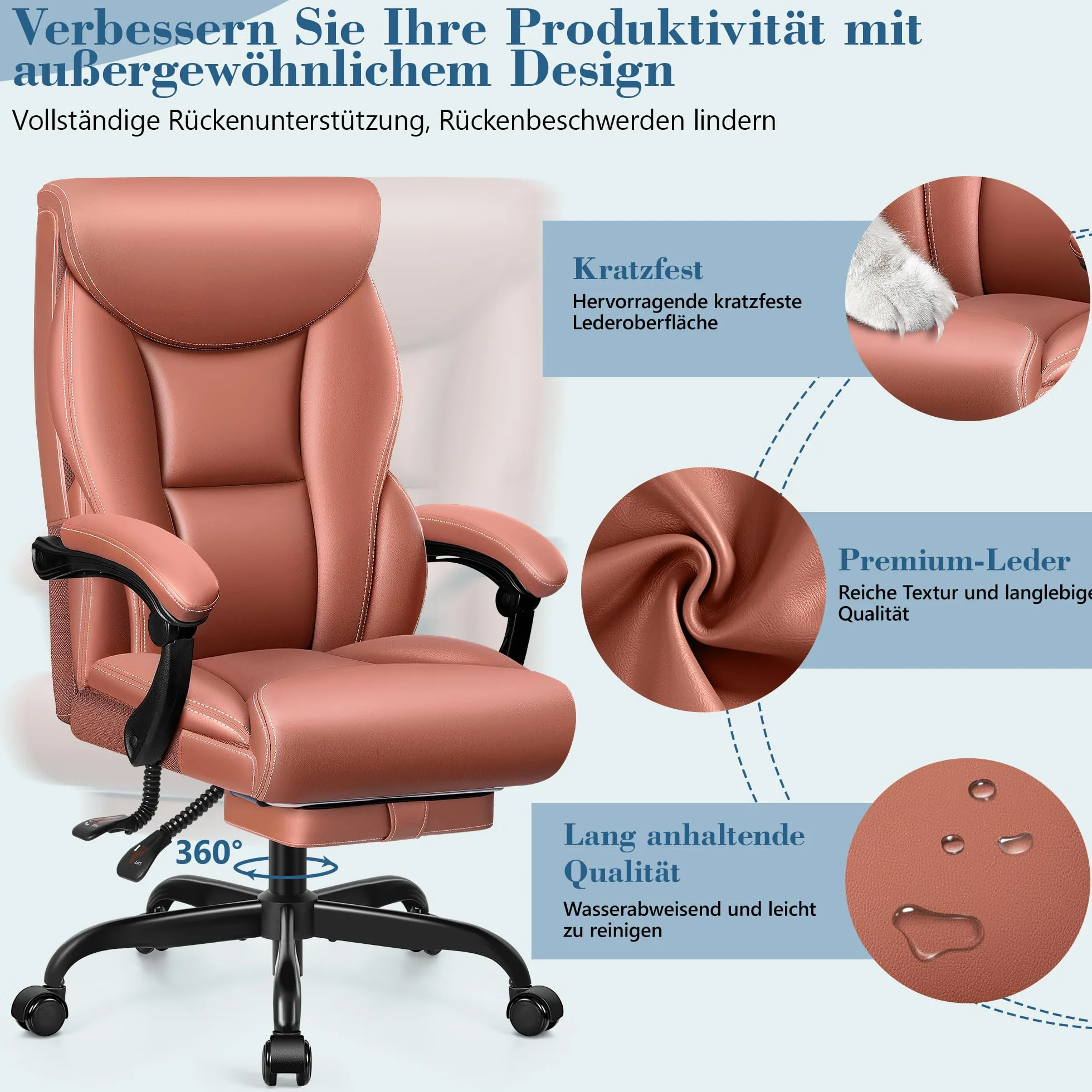 FelixKing Sedia da ufficio ergonomica in pelle PU, schienale alto, sedia da computer inclinabile con poggiapiedi, supporto lombare, regolabile in altezza (marrone opaco)