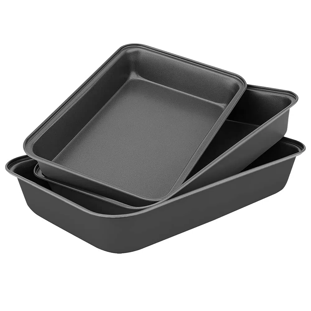 Set di 3 Teglie da Forno Antiaderenti in Acciaio al Carbonio - Cottura Uniforme e Facile Pulizia - Ideali per Lasagne, Arrosti e Verdure - Perfette per Famiglie e Meal Prep