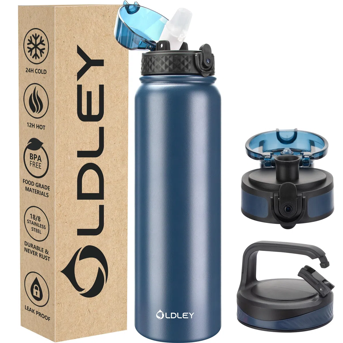 OLDLEY Borraccia in Acciaio Inox con Cannuccia 1L con Isolamento Sotto Vuoto, Grande Borraccia per Bevande, 1 Litro, a Tenuta Stagna, Mantiene le Bevande Calde e Fredde per Sport, Palestra, con