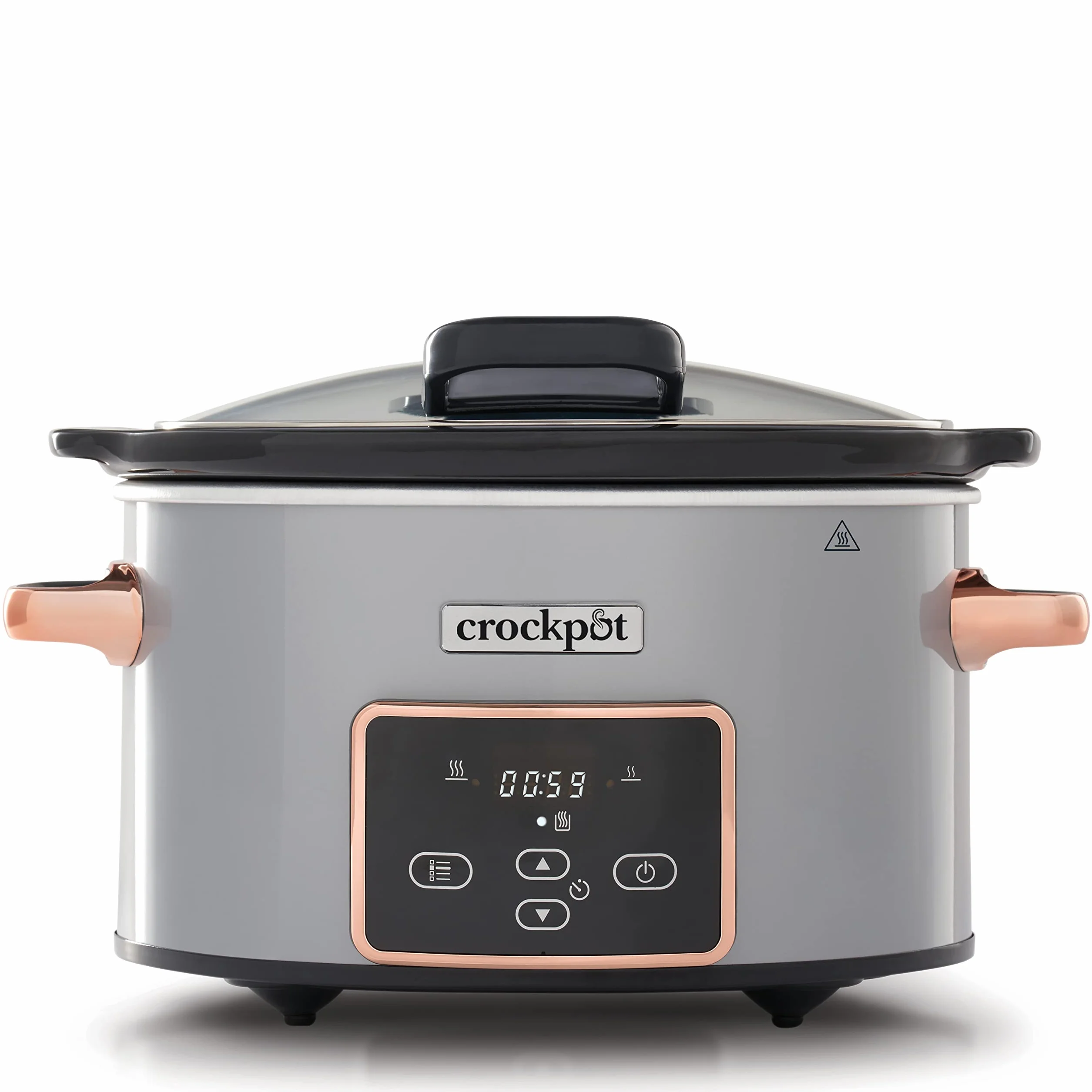 Crock-pot Pentola per Cottura Lenta, Slow Cooker, 3.5l, fino a 4 Persone, Coperchio a Cerniera, Timer digitale Countdown, 2 Impostazioni e Funzione Warm automatica, 200W, Ceramica, Argento