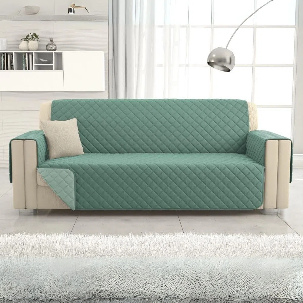 L'ANTICO ARCOLAIO - Copridivano 3 Posti Resistente ai Graffi e Antiscivolo, Reversibile in Microfibra Double Face Verde/Salvia
