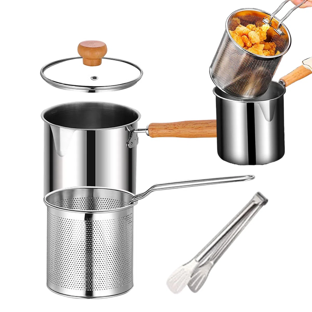 Pentola per olio in acciaio inox, contenitore resistente, 27 x 12 cm, recipiente da cucina con cestello, filtro per grasso in metallo, supporto per olio da cucina con facile versamento, pentola per