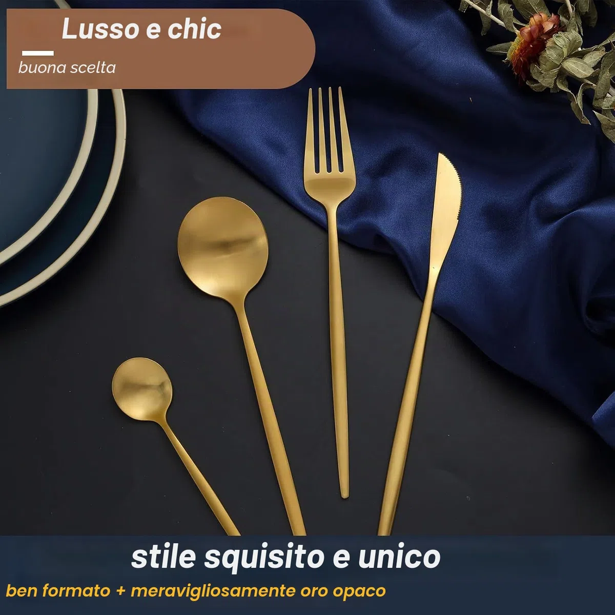 Bestdin Set di posate per 6 persone, 24 pezzi, posate oro opaco, set di posate con coltello, forchetta, cucchiaio, posate in acciaio inox di alta qualità, lavabili in lavastoviglie.