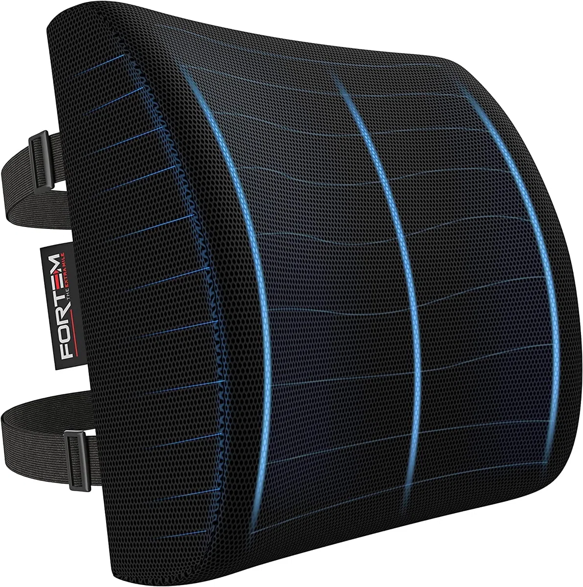 FORTEM Cuscino Lombare Sedia Ufficio, Supporto Lombare Auto, Cuscino Schiena, Schienale Sedia Ufficio Ergonomico in Memory Foam, Fodera Traspirante e Lavabile, Cinghia Regolabile, per Gaming e Lavoro