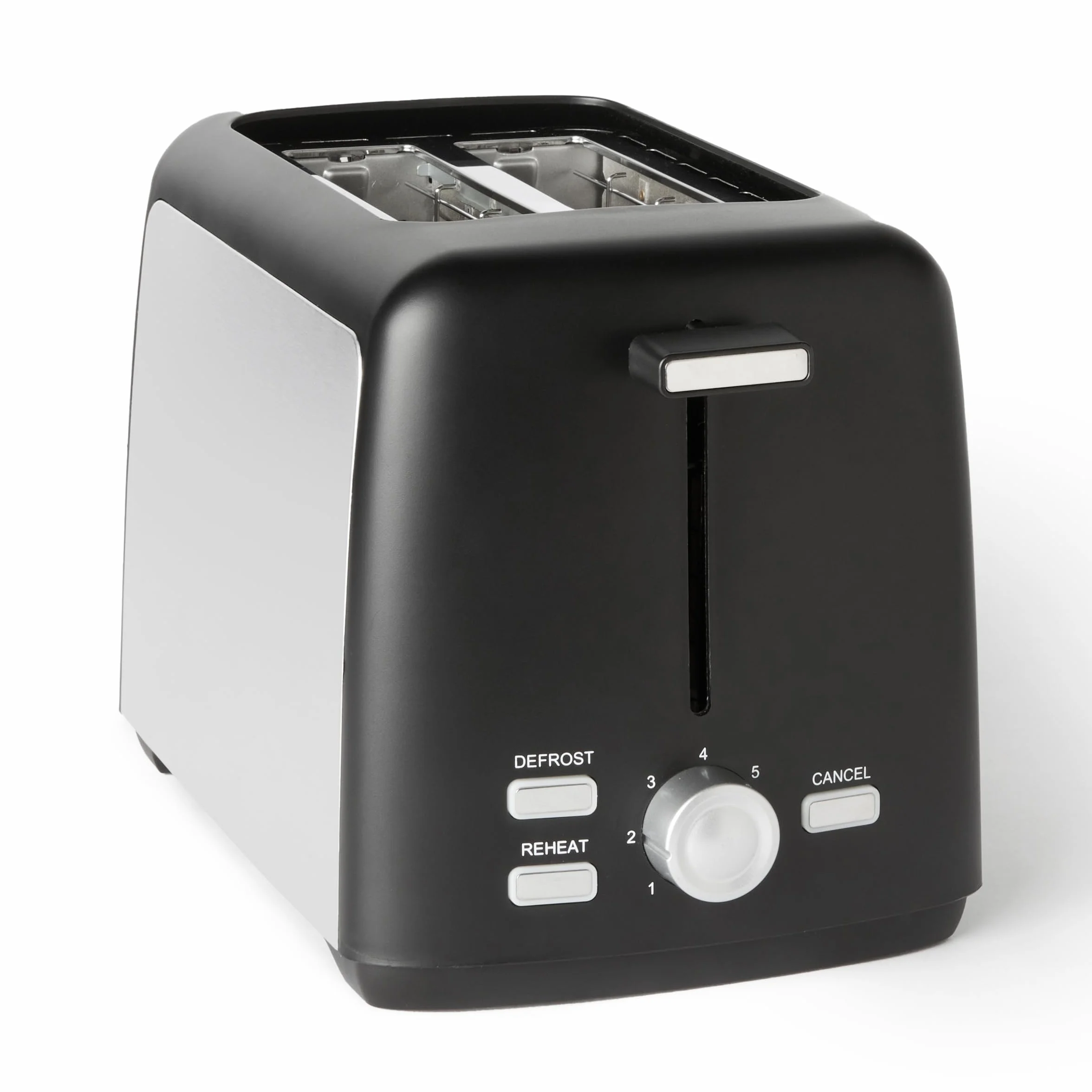 Amazon Basics Tostapane 2 Fette con 7 Livelli di Doratura e Vassoio Raccogli Briciole Estraibile, Slot Extra Larghi, 800W, Nero