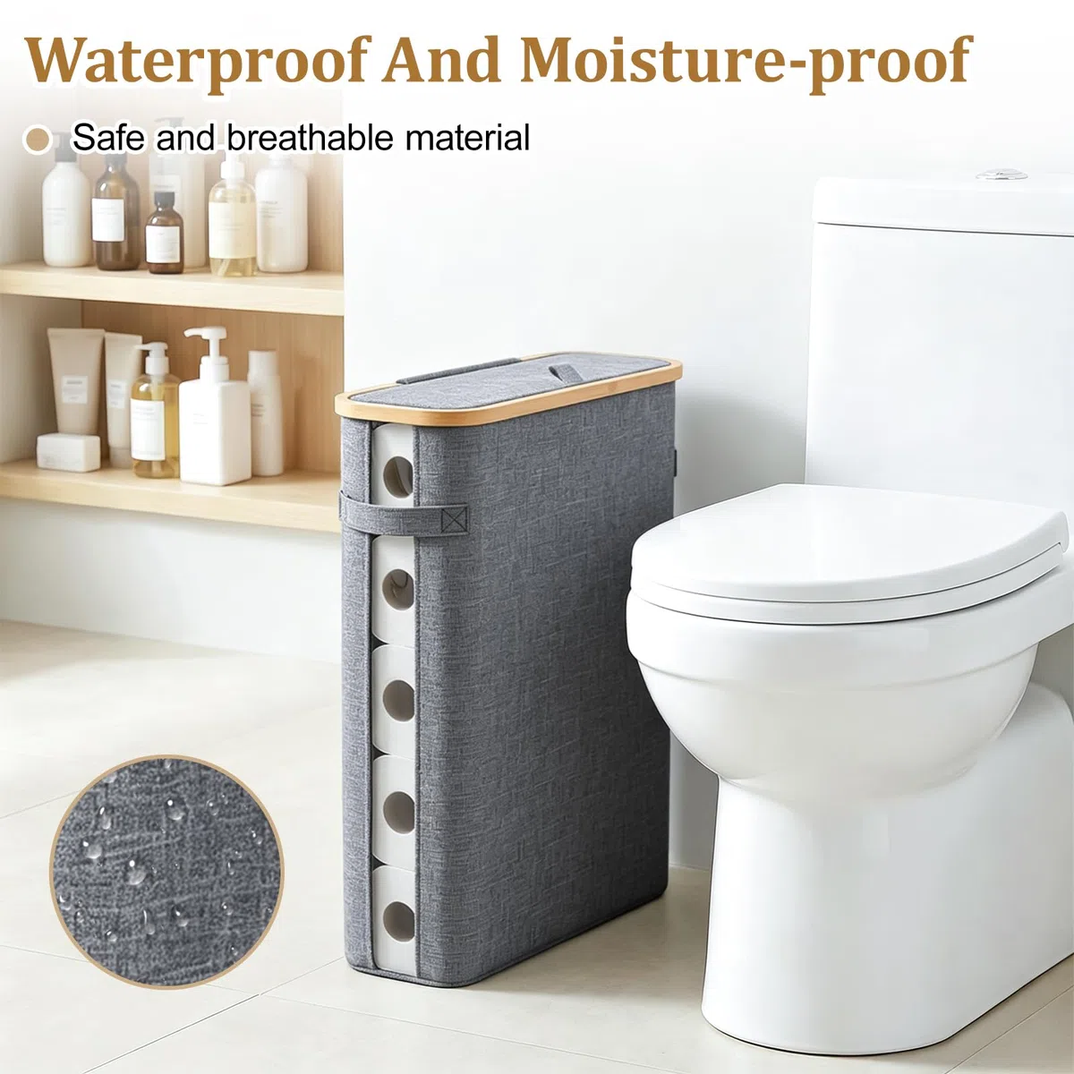 42L Contenitore Porta Carta Igienica con Coperchio Grigio Impermeabile Cestino per Carta Igienica per Bagno e Casa Rotoli di Carta Igienica e Accessori