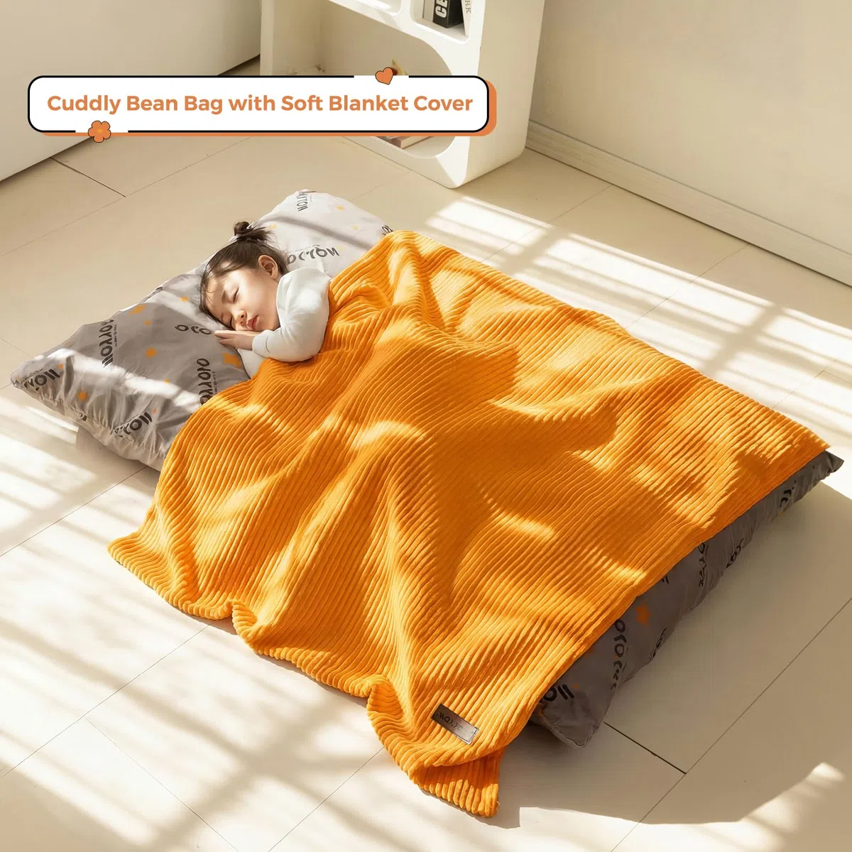 MAXYOYO Pouf da Salotto, Copertura Rimovibile in Velluto Costoluto, Pouf Letto con Imbottitura in Schiuma Morbida, Sacco Puff per Bambini Stabile Senza Struttura, Divano da Salotto