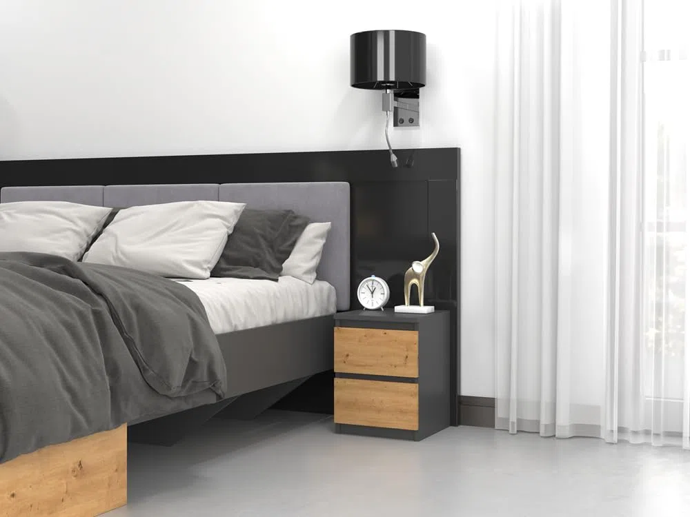 3E 3xE living.com Comodino, consolle da notte con 2 cassetti in antracite e rovere artisano con piano (larghezza x altezza): 30 x 40 x 30 cm