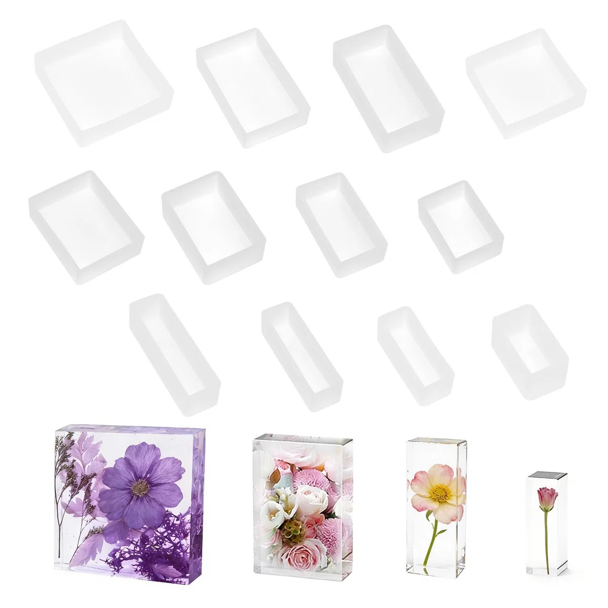 12 Pezzi Stampi Rettangolari in Silicone per Resina Epossidica Cubo Stampi Quadrato per Rosa in Resina Epossidica per Fabbricazione Gioielli Candela e Sapone, Fai Da te Deco