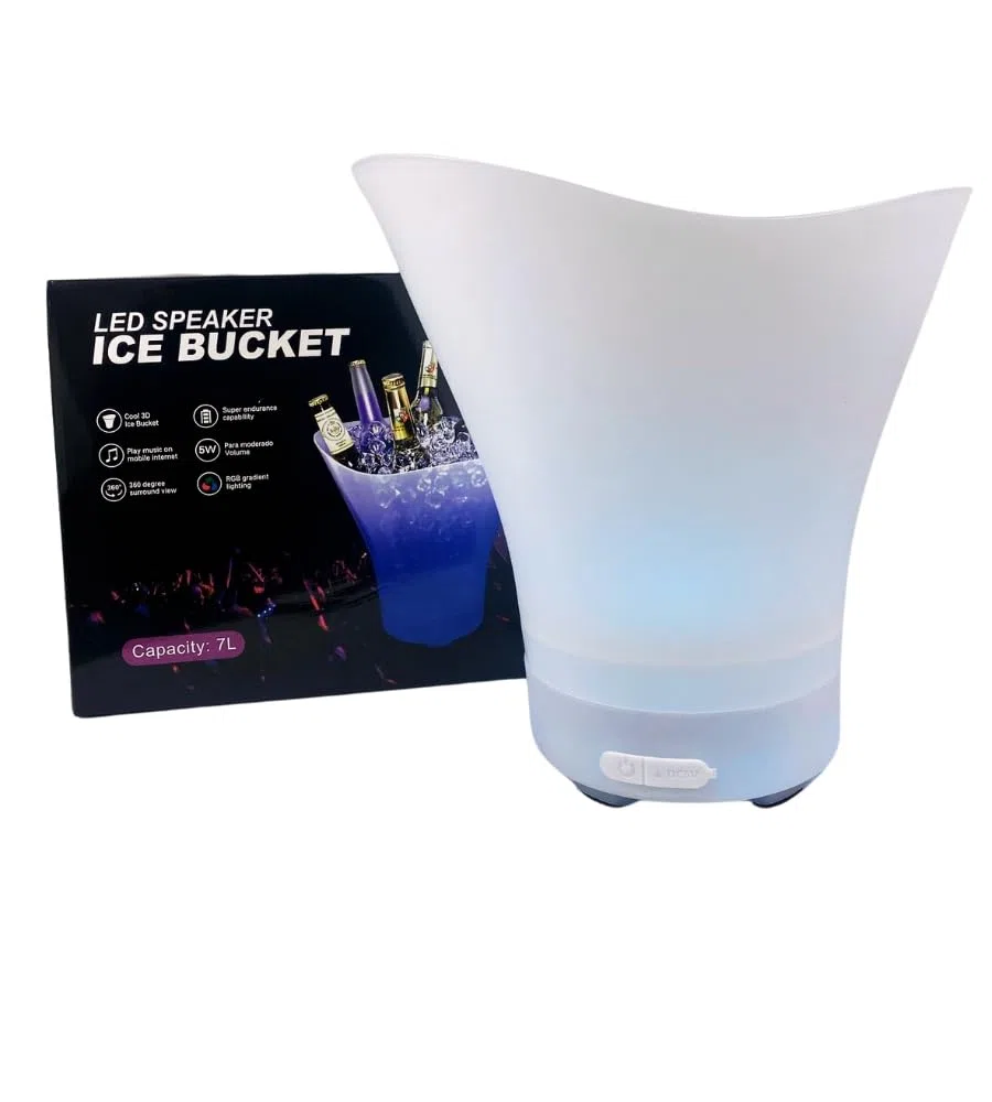 Generico Secchiello Ghiaccio LED da 7 L, Cestello per Champagne con Speaker BT, Seau Glaces Ghiaccio con Luce LED RGB Colorata, Beverage Beer Freezer Bar Club, 32 x 30 x 28 cm