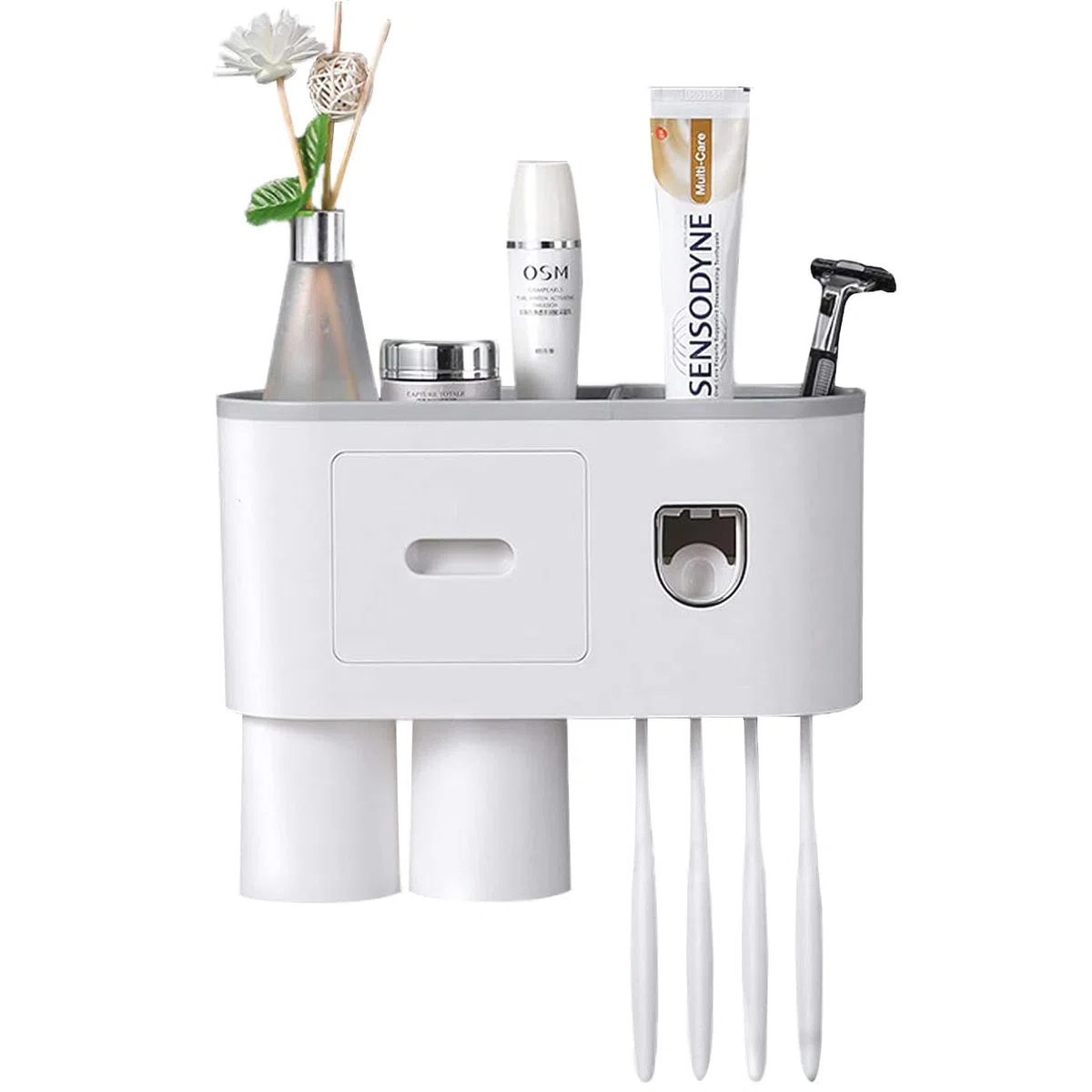 DoDuo - Porta spazzolino da denti a parete, dispenser automatico per dentifricio