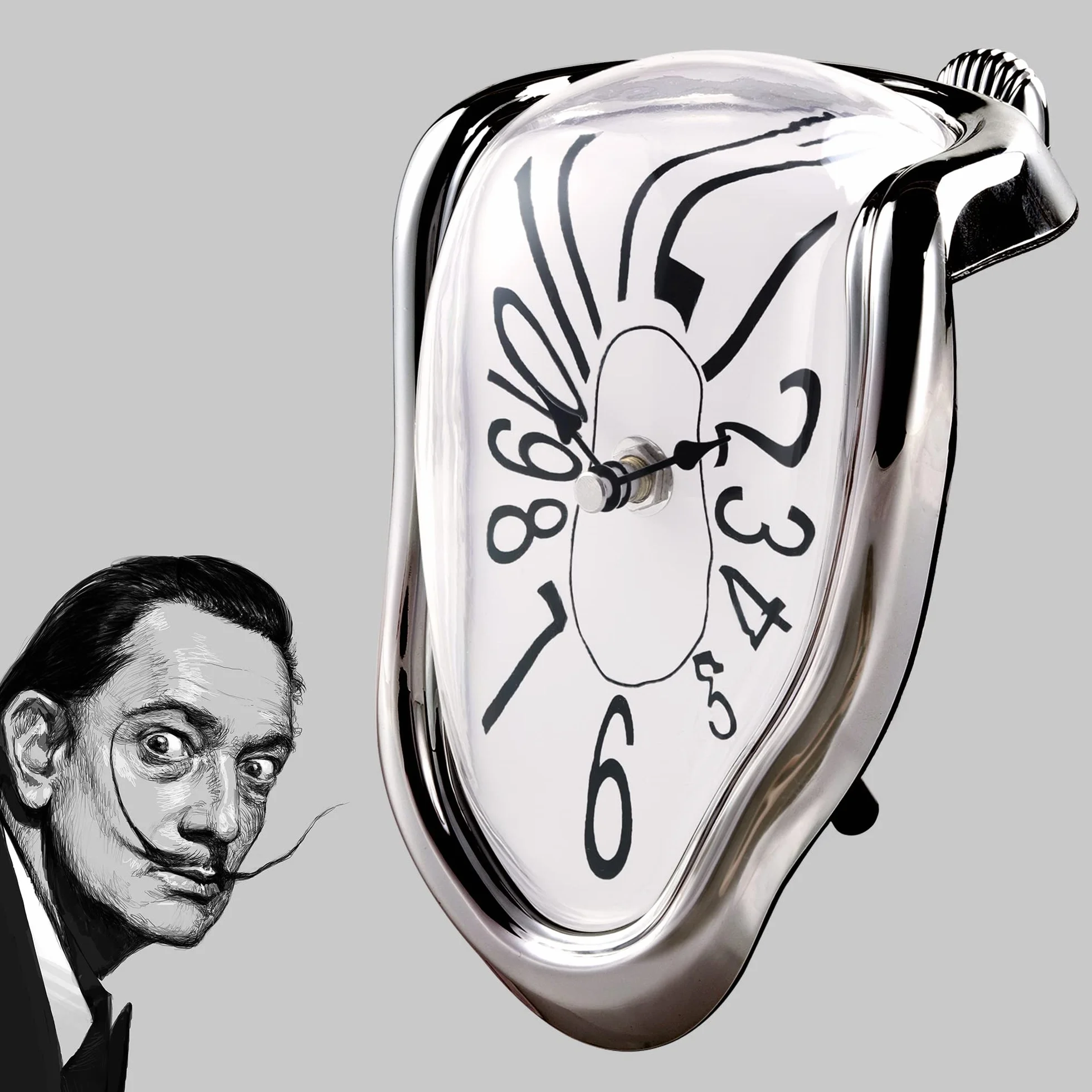 Lafocuse Orologio Fusione Salvador Dali, Stile Surrealismo Creativo Distorto, Orologio da Scrivania e da Scaffale Silenzioso Decorativo per Casa Mensola Ufficio (Argento)