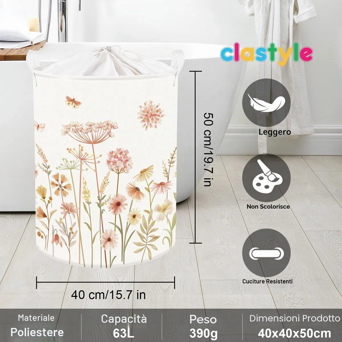 Clastyle Ceste Biancheria Donne Ragazze Fiore Cestino Giocattoli Vestiti Impermeabile per Bambini Cestino Portaoggetti per Bagno Cameretta Bucato, Bohémien, 40x50 cm