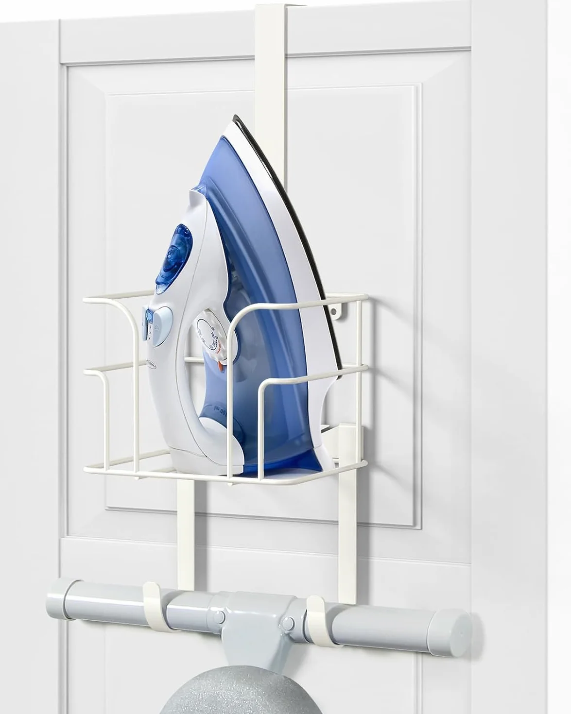Supporto per asse da stiro, da appendere alla porta o alla parete, per lavanderia, ferro e asse da stiro, nero (bianco)