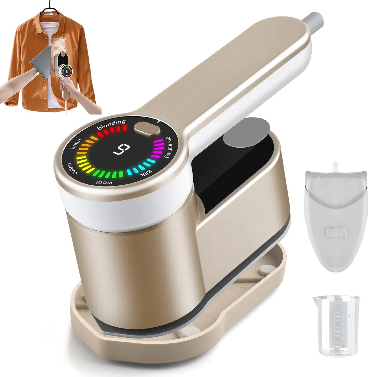 Ferro da Stiro Portatile Verticale 2 in 1 Viaggio Stiratore Stiratrice Vapore Professionale Steamer Stirare Vestiti Orizzontale Mini Piccolo Stirella Lcd 1200W Vaporizzatore Indumenti + Guanti Stiro