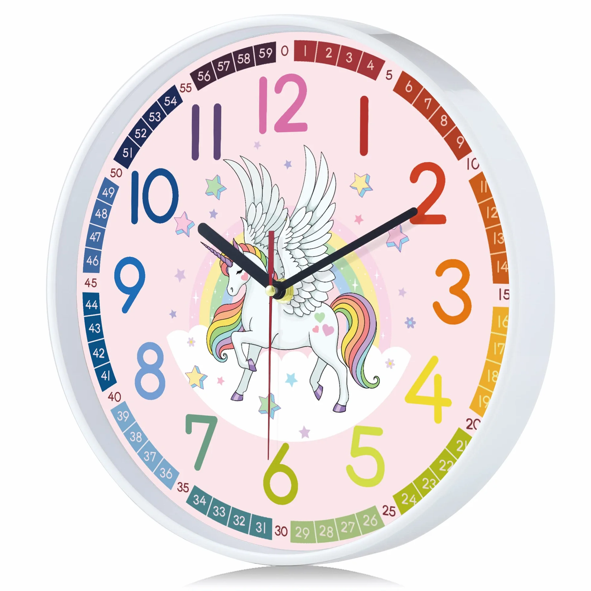 Lafocuse Orologio da Parete Unicorno Ragazze Silenzioso, Moderno Rosa Orologio Bambini, Creativo Design senza Ticchettio per Cameretta Bambini Soggiorno Scuola 30cm