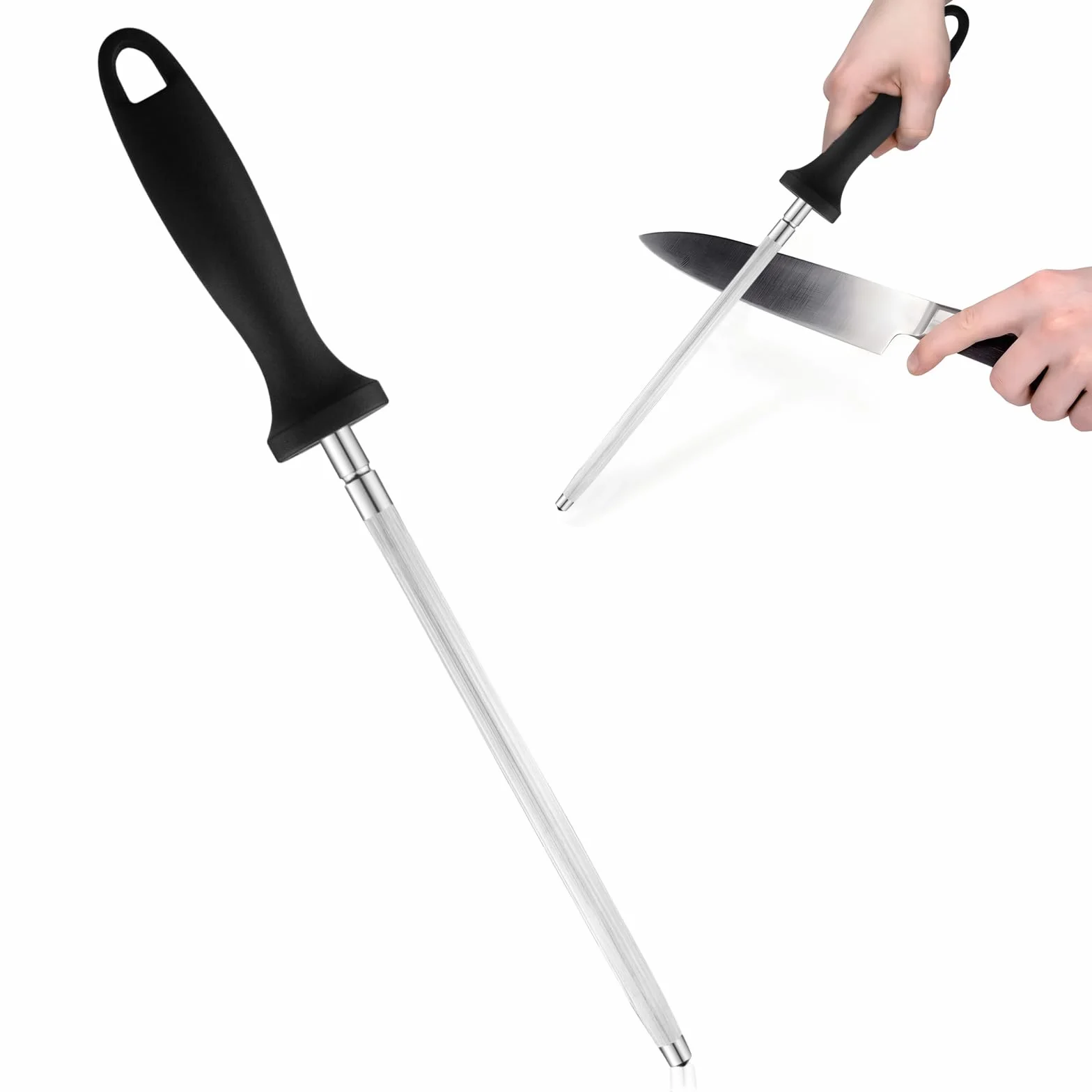 Mumjooyi Affilacoltelli Asta per Affilare i Coltelli Affilacoltelli Professionale 8inch Affilatore di Coltelli per Cucina Knife Sharpener Acciarino Affilacoltelli (A)