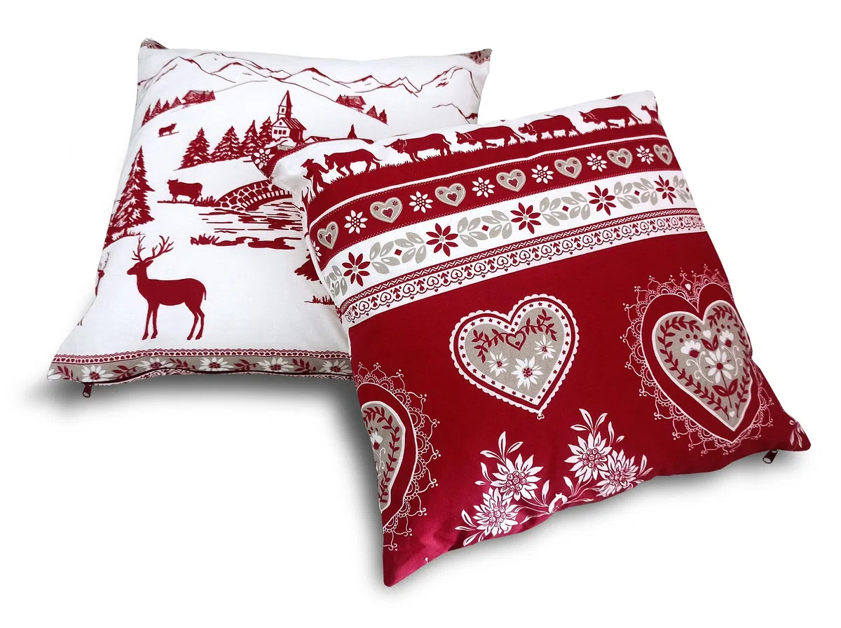Coppia Cuscini ARREDO Tirolese MARMOLADA Bianco Rosso cm 40x40 Cuscino tirolo