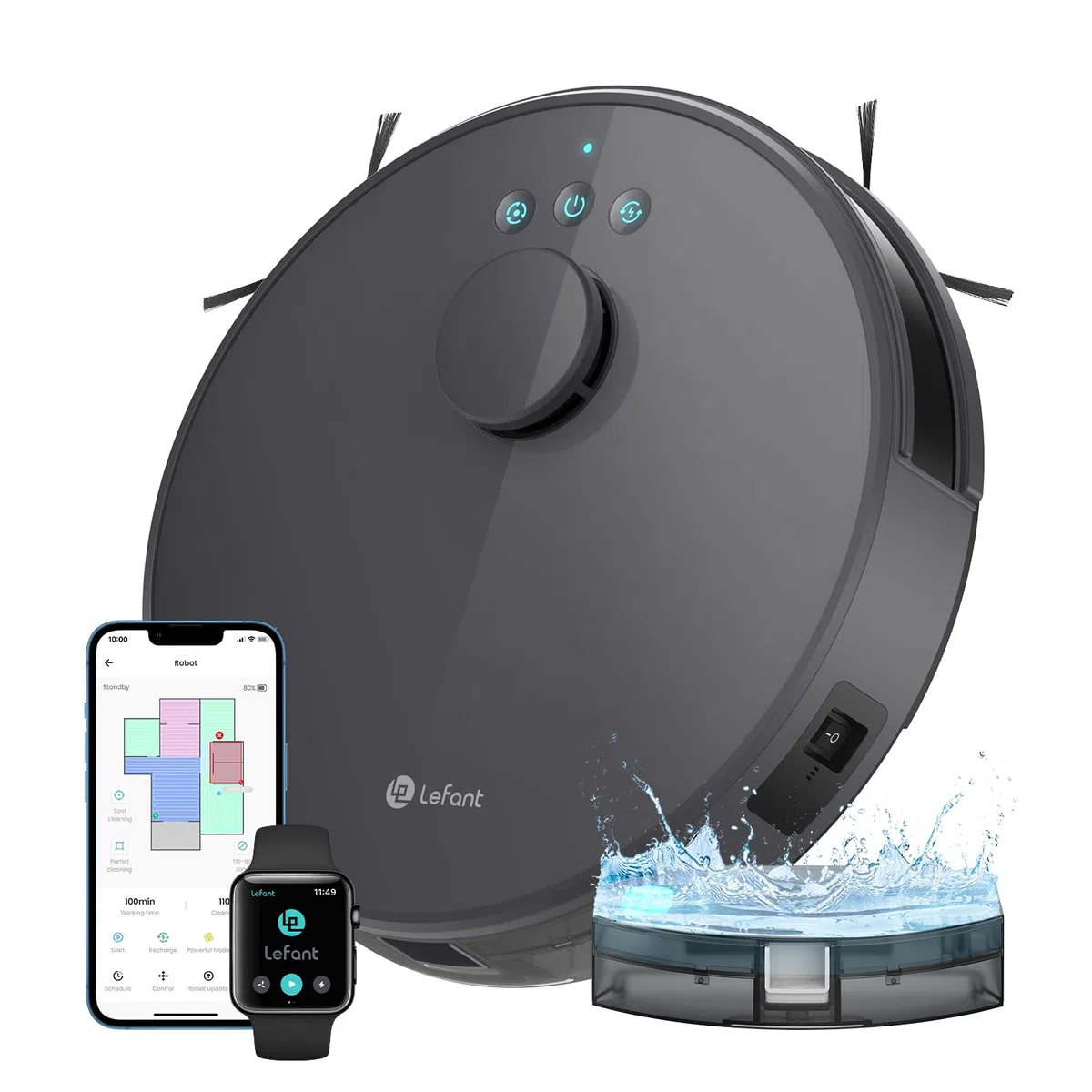Lefant M1 Robot Aspirapolvere Lavapavimenti con Mappatura,Navigazione LDS,5500 Pa Potente Aspirazione,200 min,Zona Vietata,Aspirapolvere Robot Sottile da Diam 32 cm Controllo App/Alexa,Grigio